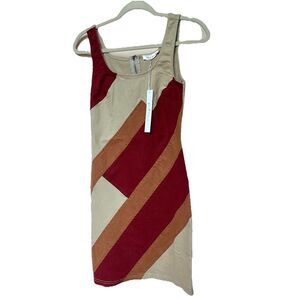 Dress Small Midi Sleeveless Color block Patchwork Neutral Zip Up